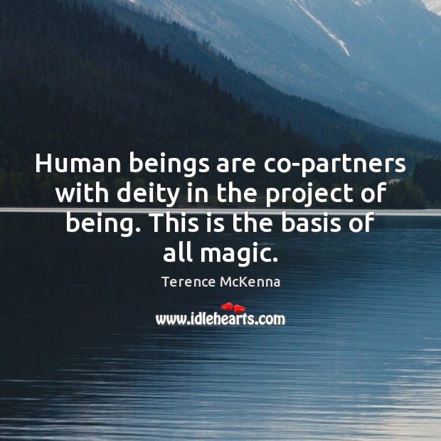 Human beings are co-partners with deity in the project of being. This Terence McKenna Picture Quote