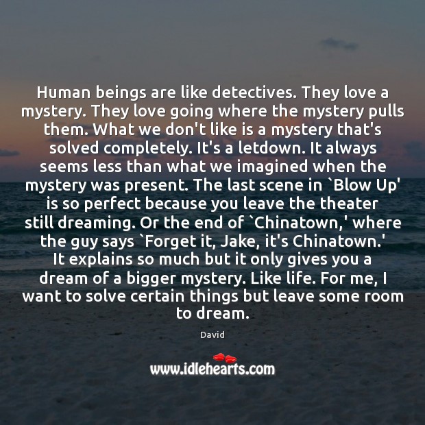 Human beings are like detectives. They love a mystery. They love going Dreaming Quotes Image