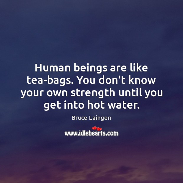 Human beings are like tea-bags. You don’t know your own strength until Bruce Laingen Picture Quote