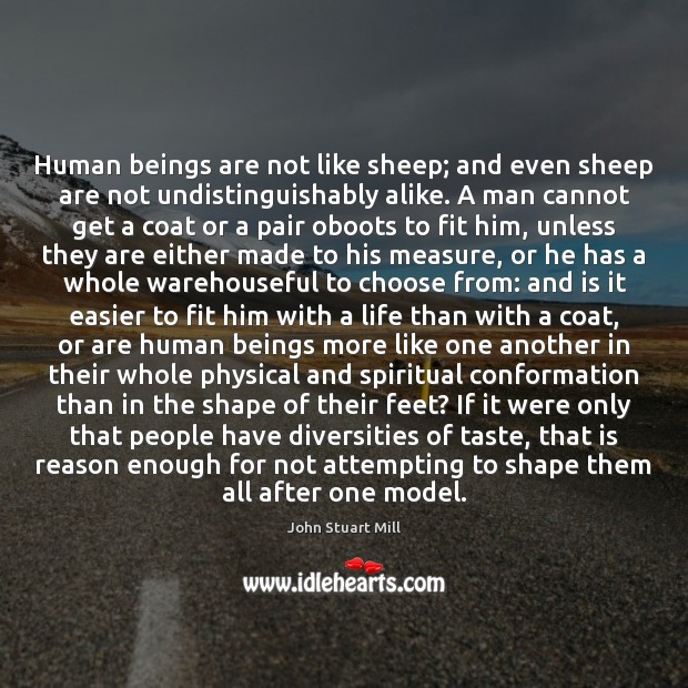 Human beings are not like sheep; and even sheep are not undistinguishably John Stuart Mill Picture Quote
