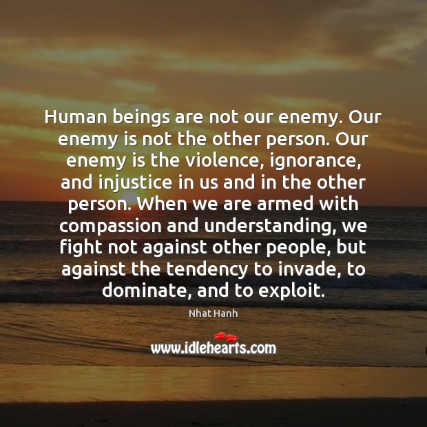 Human beings are not our enemy. Our enemy is not the other Nhat Hanh Picture Quote