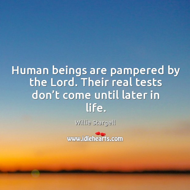 Human beings are pampered by the lord. Their real tests don’t come until later in life. Willie Stargell Picture Quote