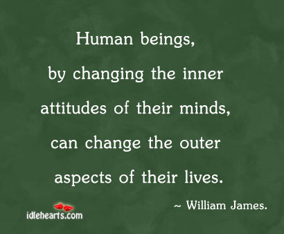 Human beings, by changing the inner attitudes of. William James Picture Quote