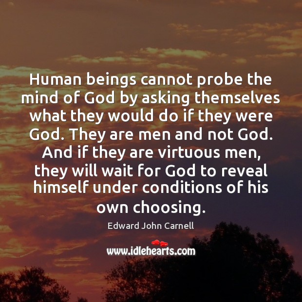 Human beings cannot probe the mind of God by asking themselves what Edward John Carnell Picture Quote