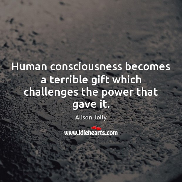 Human consciousness becomes a terrible gift which challenges the power that gave it. Alison Jolly Picture Quote