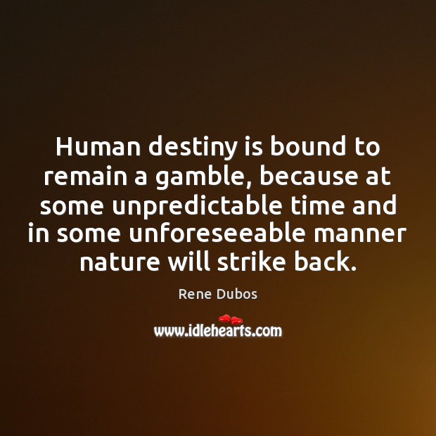 Human destiny is bound to remain a gamble, because at some unpredictable Rene Dubos Picture Quote