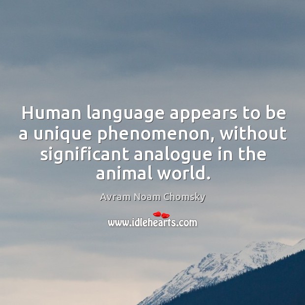 Human language appears to be a unique phenomenon, without significant analogue in the animal world. Image