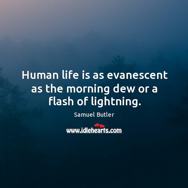 Human life is as evanescent as the morning dew or a flash of lightning. Samuel Butler Picture Quote
