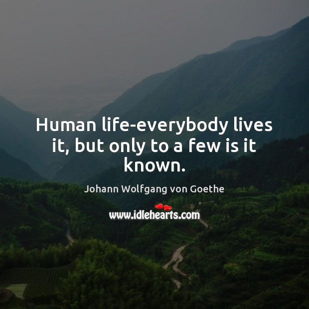 Human life-everybody lives it, but only to a few is it known. Johann Wolfgang von Goethe Picture Quote