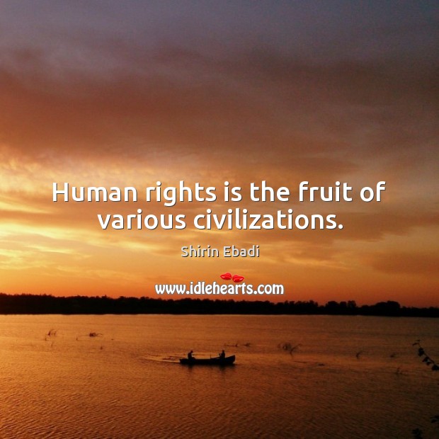 Human rights is the fruit of various civilizations. Shirin Ebadi Picture Quote