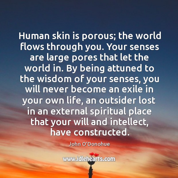 Human skin is porous; the world flows through you. Your senses are John O’Donohue Picture Quote