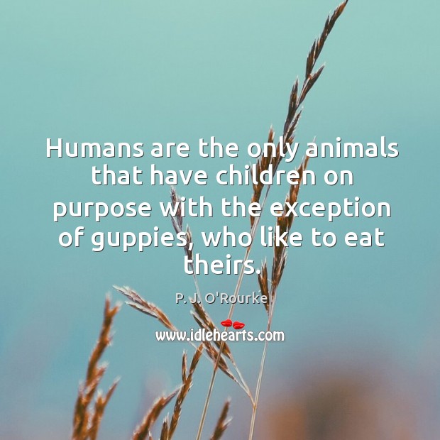 Humans are the only animals that have children on purpose with the exception of guppies, who like to eat theirs. P. J. O’Rourke Picture Quote
