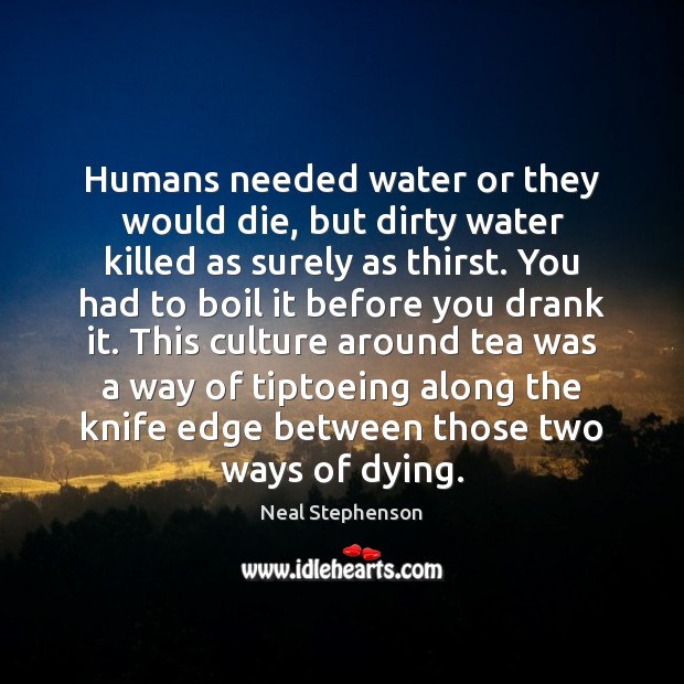 Humans needed water or they would die, but dirty water killed as Neal Stephenson Picture Quote