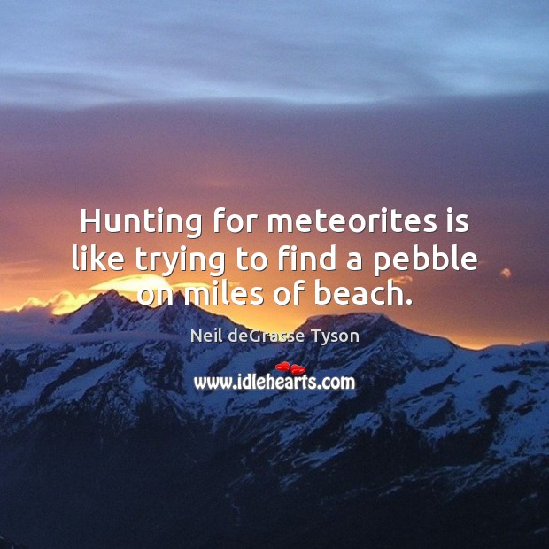 Hunting for meteorites is like trying to find a pebble on miles of beach. Neil deGrasse Tyson Picture Quote
