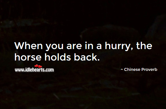 When you are in a hurry, the horse holds back. Chinese Proverbs Image