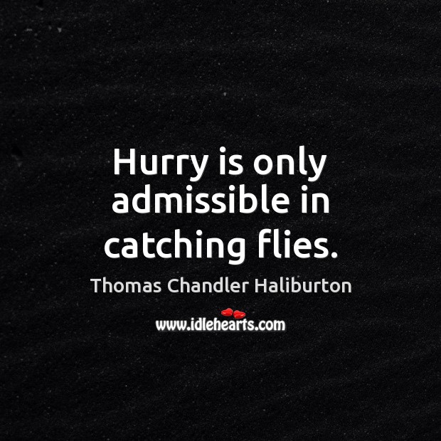 Hurry is only admissible in catching flies. Thomas Chandler Haliburton Picture Quote