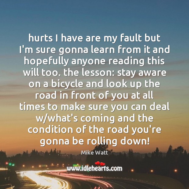 Hurts I have are my fault but I’m sure gonna learn from Mike Watt Picture Quote