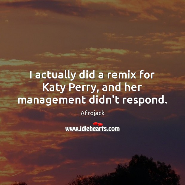 I actually did a remix for Katy Perry, and her management didn’t respond. Afrojack Picture Quote