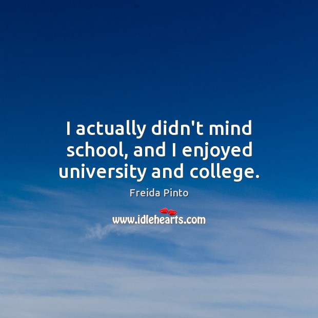 I actually didn’t mind school, and I enjoyed university and college. Freida Pinto Picture Quote