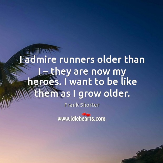 I admire runners older than I – they are now my heroes. I want to be like them as I grow older. Frank Shorter Picture Quote