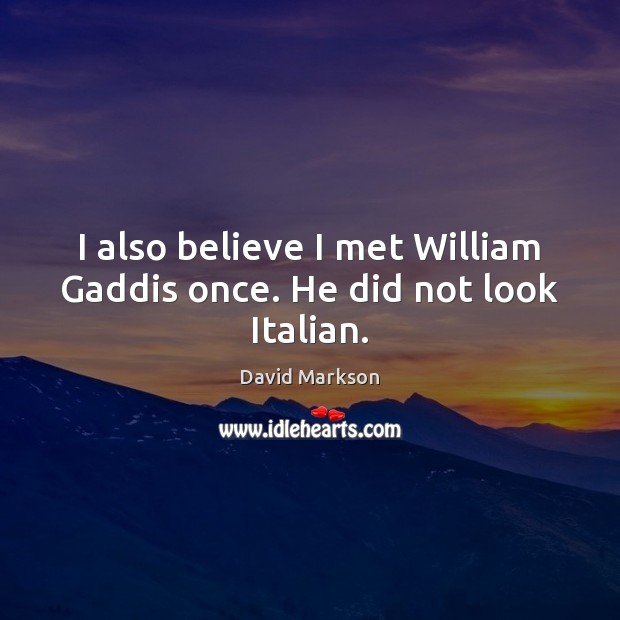 I also believe I met William Gaddis once. He did not look Italian. David Markson Picture Quote