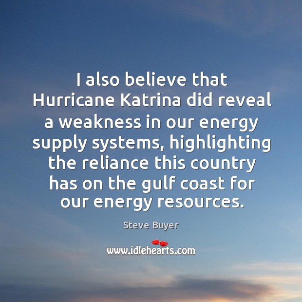 I also believe that hurricane katrina did reveal a weakness Steve Buyer Picture Quote