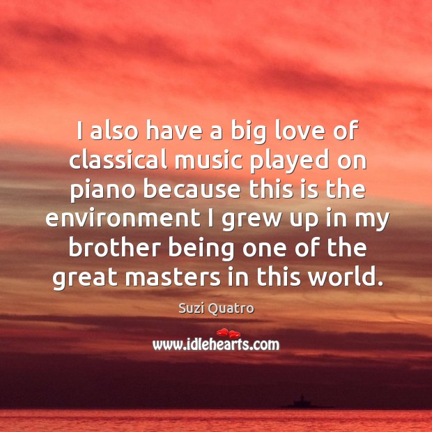 I also have a big love of classical music played on piano because this is the environment Suzi Quatro Picture Quote