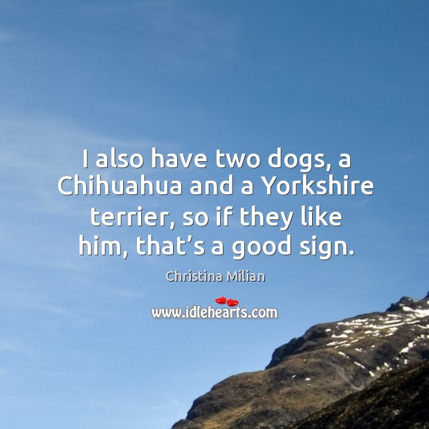 I also have two dogs, a chihuahua and a yorkshire terrier, so if they like him, that’s a good sign. Christina Milian Picture Quote