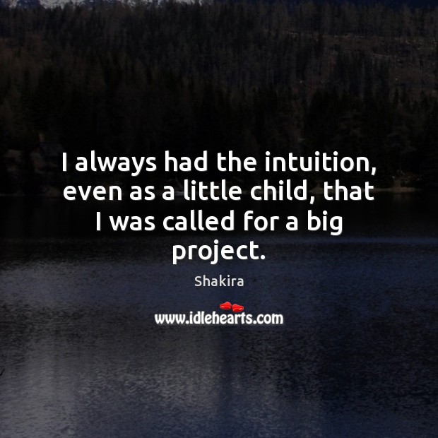 I always had the intuition, even as a little child, that I was called for a big project. Shakira Picture Quote