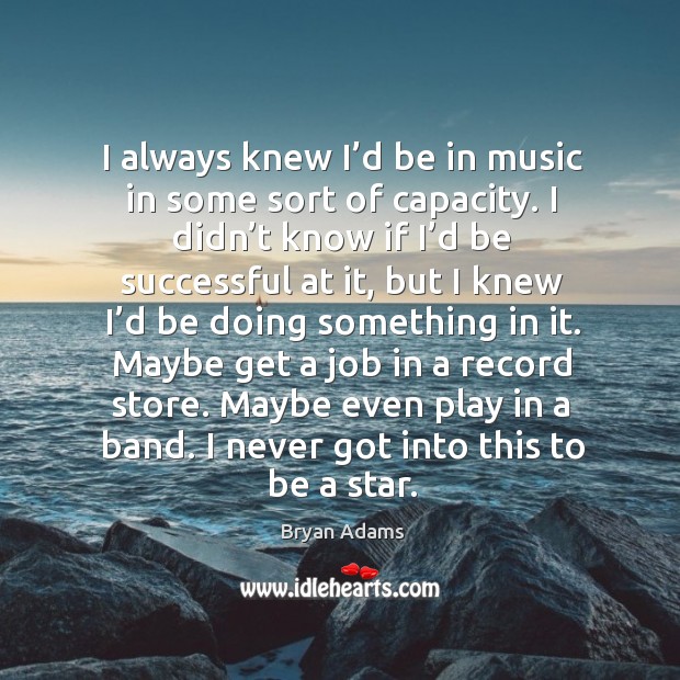 I always knew I’d be in music in some sort of capacity. I didn’t know if I’d be successful Bryan Adams Picture Quote