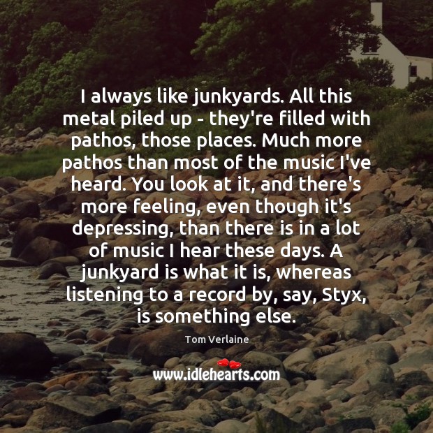 I always like junkyards. All this metal piled up – they’re filled Tom Verlaine Picture Quote