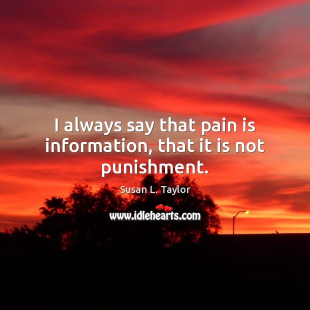 I always say that pain is information, that it is not punishment. Susan L. Taylor Picture Quote