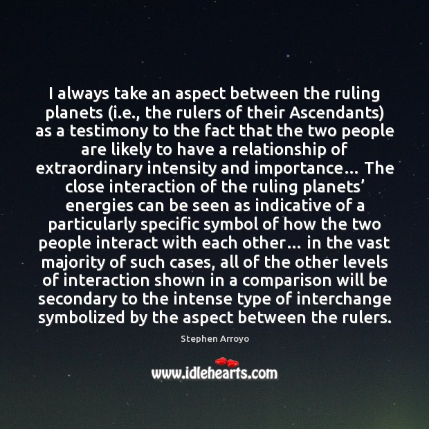 I always take an aspect between the ruling planets (i.e., the Stephen Arroyo Picture Quote