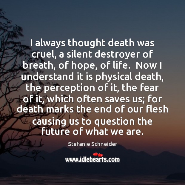 I always thought death was cruel, a silent destroyer of breath, of Stefanie Schneider Picture Quote