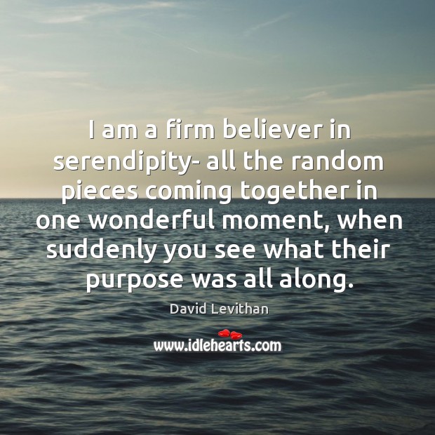 I am a firm believer in serendipity- all the random pieces coming David Levithan Picture Quote