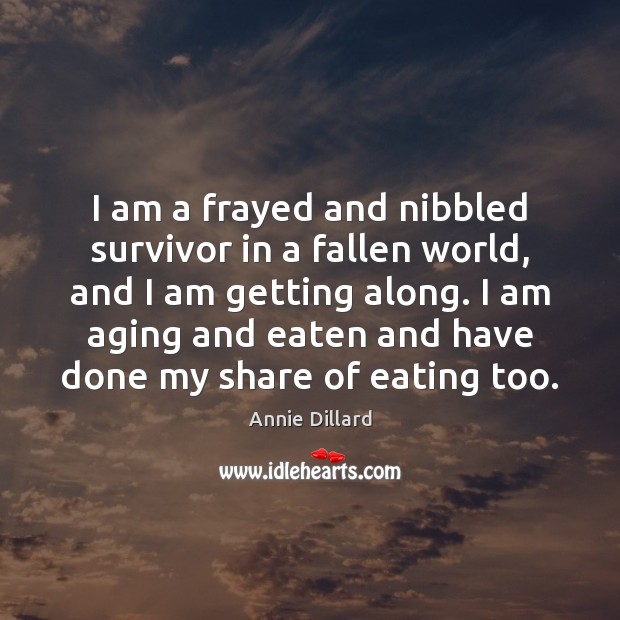 I am a frayed and nibbled survivor in a fallen world, and Annie Dillard Picture Quote