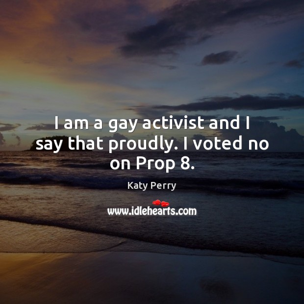 I am a gay activist and I say that proudly. I voted no on Prop 8. Katy Perry Picture Quote