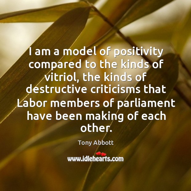 I am a model of positivity compared to the kinds of vitriol, Tony Abbott Picture Quote
