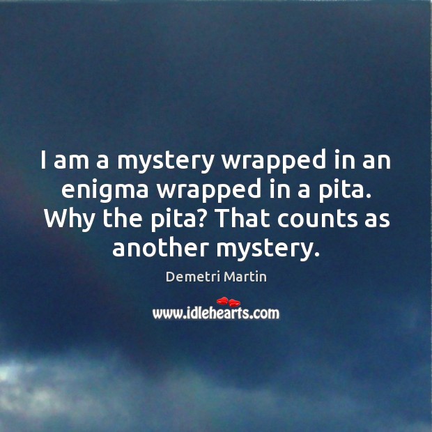 I am a mystery wrapped in an enigma wrapped in a pita. Demetri Martin Picture Quote