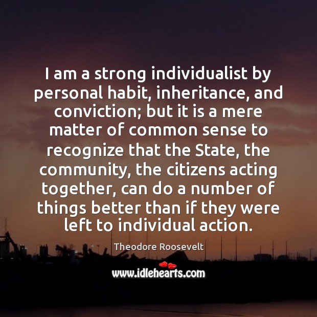 I am a strong individualist by personal habit, inheritance, and conviction; but Theodore Roosevelt Picture Quote