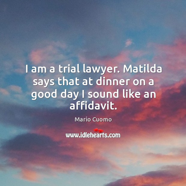 I am a trial lawyer. Matilda says that at dinner on a good day I sound like an affidavit. Image