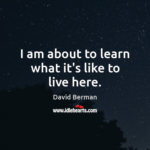 I am about to learn what it’s like to live here. David Berman Picture Quote