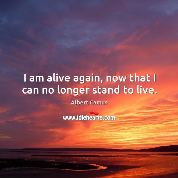 I am alive again, now that I can no longer stand to live. Albert Camus Picture Quote