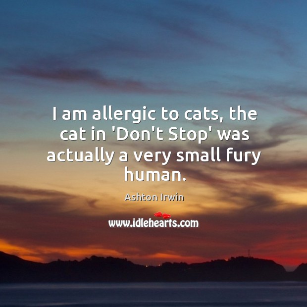I am allergic to cats, the cat in ‘Don’t Stop’ was actually a very small fury human. Ashton Irwin Picture Quote