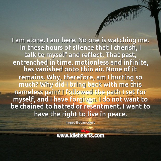 I am alone. I am here. No one is watching me. In Ingrid Betancourt Picture Quote