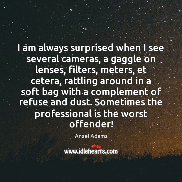 I am always surprised when I see several cameras, a gaggle on Ansel Adams Picture Quote