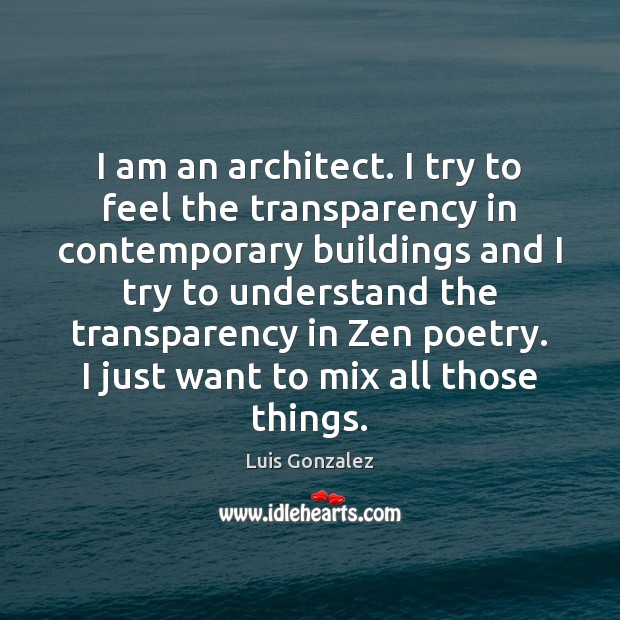 I am an architect. I try to feel the transparency in contemporary Luis Gonzalez Picture Quote