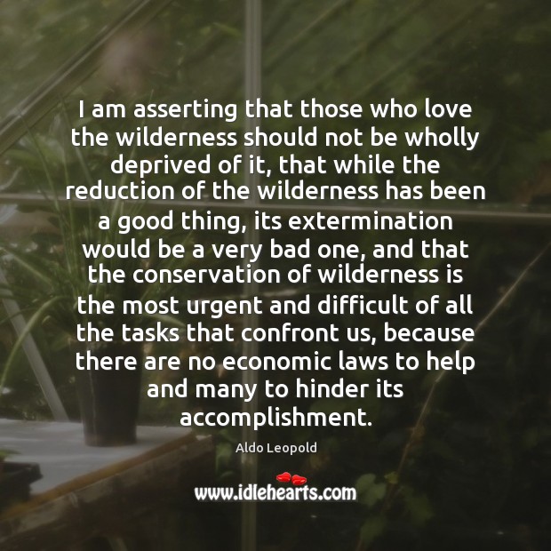 I am asserting that those who love the wilderness should not be Aldo Leopold Picture Quote