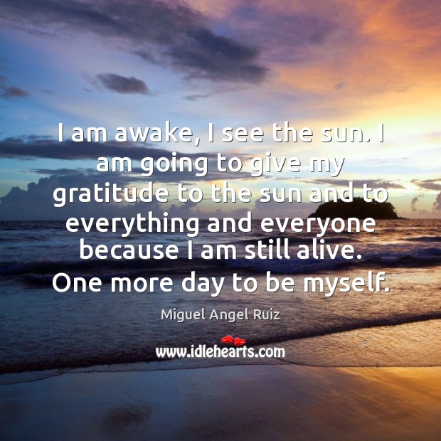 I am awake, I see the sun. I am going to give Miguel Angel Ruiz Picture Quote