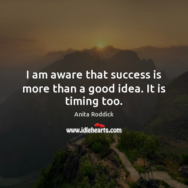 I am aware that success is more than a good idea. It is timing too. Anita Roddick Picture Quote